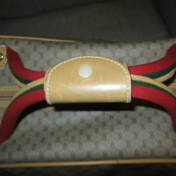 ❤️AUTH Vintage GUCCI SUITCASE Luggage Red / Green +Gucci Crest Zipper Pull 17x13 - Picture 6 of 12